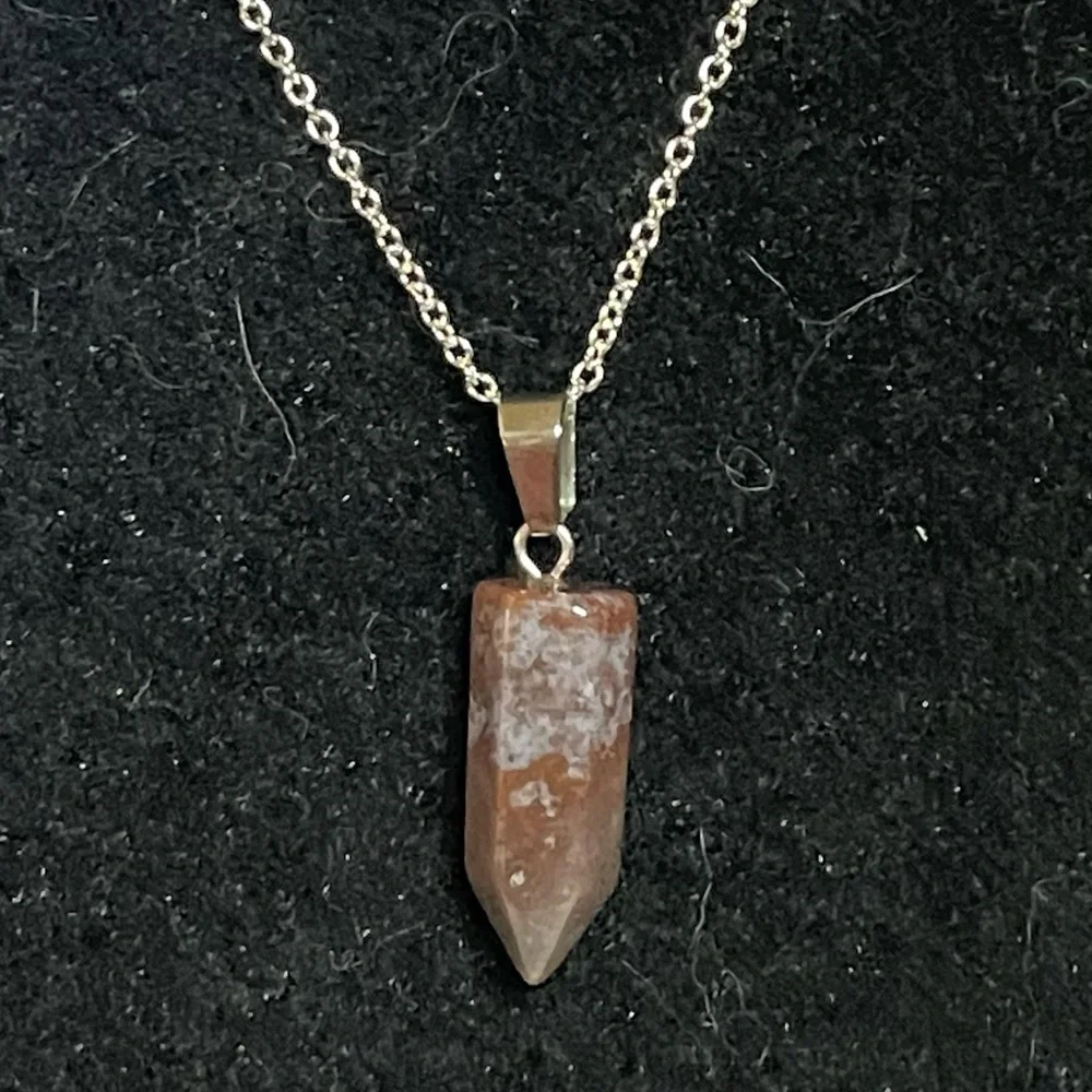 New Handmade Natural Green Moss Agate Tower S925 Sterling Silver Necklace